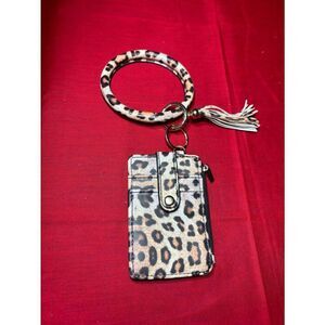 Leopard Print Wristlet Card Holder Keychain with Tassel
